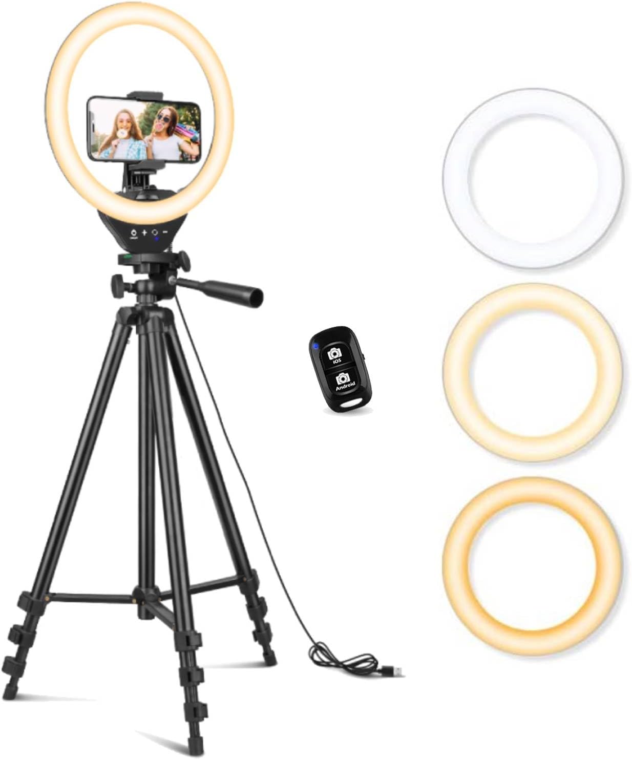 Sensyne 10'' Ring Light with 50'' Extendable Tripod Stand, LED Circle Lights with Phone Holder for Live Stream/Makeup/YouTube Video/TikTok, Compatible with All Phones