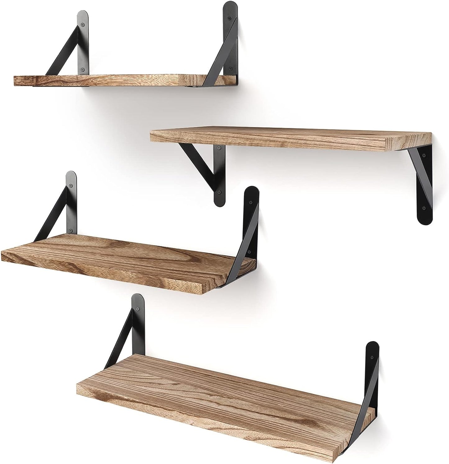 YGEOMER Floating Shelves, Rustic Wood Shelves, 4 Sets of Wall Mounted Shelf for Bathroom Decor, Bedroom, Living Room and Plants (Carbonized Black)